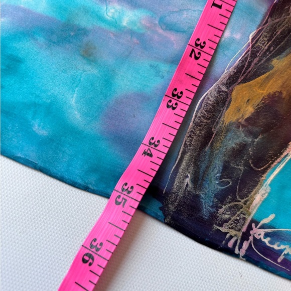 Silk Scarf Hand Made Art To Wear Signed 35 By 69 Inches Horses Dog Victorian - Picture 10 of 14